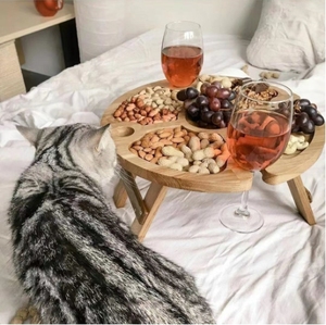 Sortie de printemps pique-nique <span class=keywords><strong>petite</strong></span> table portable verre à vin <span class=keywords><strong>rouge</strong></span> casier à vin <span class=keywords><strong>assiette</strong></span> en bois table à vin circulaire pliante extérieur - Product Image 2