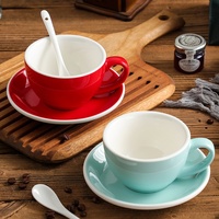 Taza de Cerámica para Capuchino con Diseño Europeo para Latte Art, 300 ml, Juego de Taza y Platillo de Colores