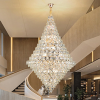 Lustre en cristal moderne de luxe ovale E12, suspension longue sur mesure à hauteur réglable pour hôtel, duplex, escalier haut