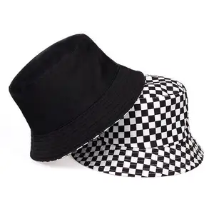 Прямая цена с завода, черный белый цвет, соответствующий двусторонний принт, индивидуальная шляпа-ведро для продажи