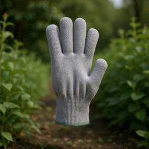 Guanti da lavoro grigi in maglia di cotone con polsino elasticizzato per giardinaggio e uso generale, ambidestri - Product Image 3