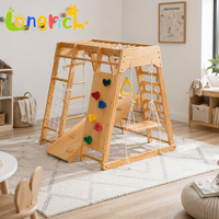 Structure de jeu d'intérieur 6-en-1 : Toboggan, Mur d'escalade, Balançoire, Style Montessori, en Bois Naturel, Jouet pour Tout-petits