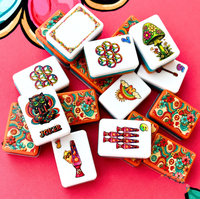 Mahjong Amerika Akrilik Oranye Cyan Tiga Lapis, Pola Naga Bunga Perdamaian Gitar Hippie Retro 166pcs Set Permainan Meja