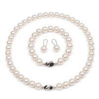 Ensemble de bijoux imitation perle de coquillage, trois pièces : collier, bracelet, boucles d'oreilles, plaqué or, tendance, CD-01, cadeau de mariage
