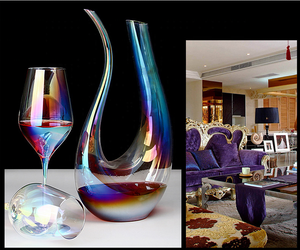 Carafe à vin en cristal soufflé à la main avec finition irisée pour aérer le vin, les spiritueux et les boissons lors de banquets de mariage - Product Image 2