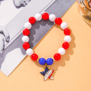 American Flag Beaded <b>Bracelets</b> Red <b>White</b> Blue Acrylic Jewelry Women Independence Day Star Heart Charm <b>Bracelet</b> Set - Product Image 2
