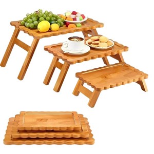 Solid Wood Multi Layer Pastry Cake Rack Nan Bamboo <b>Desktop</b> Storage <b>Shelf</b> For Living Room Balcony Display - Product Image 5