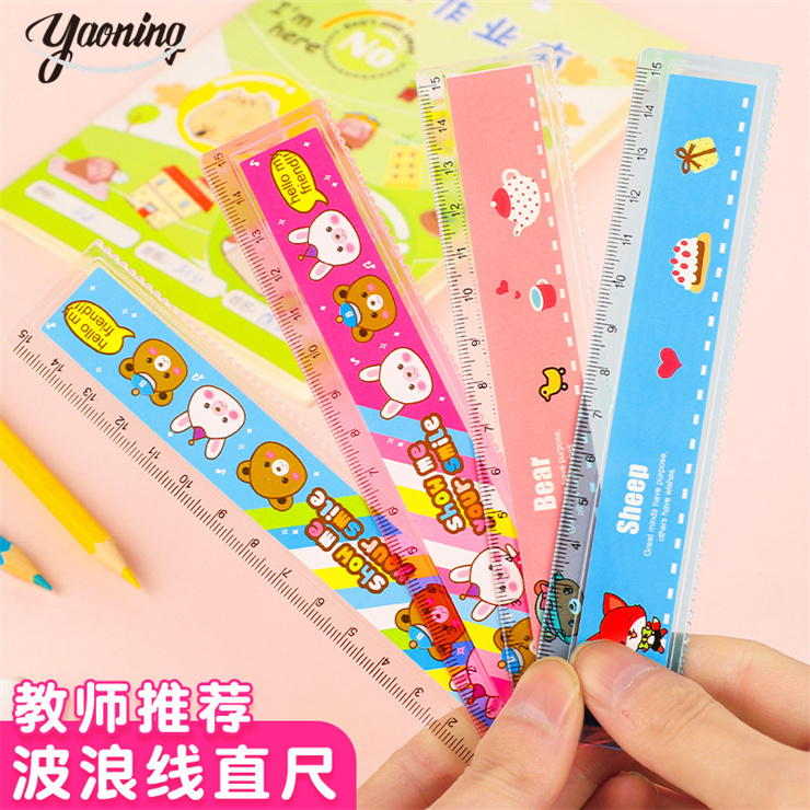 Канцелярские товары для студентов, дизайнерская полноцветная длинная прямая мультяшная животная цветная пластиковая тонкая линейка 15 см с отверстиями
