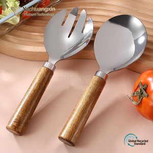 Stainless Steel Salad Spoon Fork Set with Wooden Handle Modern Tableware for Adults Camping Outdoor Use All Seasons Vietnam - Product Image 2