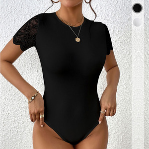 Body intero da donna in <span class=keywords><strong>pizzo</strong></span> a maniche corte, a vita alta, traspirante, ecologico, sexy, senza schienale, per yoga, a tinta unita, in maglia, aderente - Product Image 2