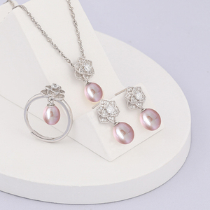En stock S925 plata esterlina conjunto de perlas de agua dulce con circón Rosa DIY accesorios al por mayor joyería de las mujeres - Product Image 4