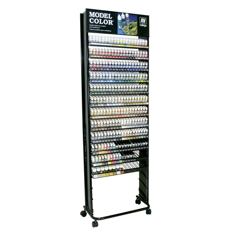 Apache AVEX108 Double Sided Color Range Powder Coated for Metal Paint Pot Display Stand with Casters