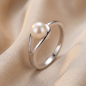 Copper Dainty Pink Freshwater Pearl <b>Ring</b> CZ Accent <b>Thin</b> Band Minimalist Pearl Jewelry for Women Daily Wedding Gift - Product Image 2