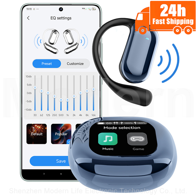 YYK-Q16s Pro OWS Air Conduction Sports Earphones LCD Full-Color Touch Screen Earbuds with 7 Sound Effects Selection (Royal Blue)