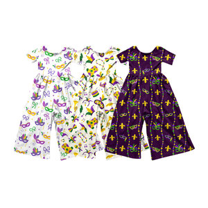 Pre-venta Mono para Niñas Pequeñas con Estampado de Máscara de Mardi Gras, Romper Infantil, Venta al por Mayor de Ropa para Niñas, Estilos de Algodón y Spandex - Product Image 1