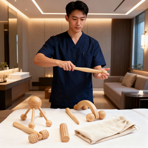 Set di Strumenti per Massaggio in Legno Naturale con Logo Personalizzato, Rulli per Piedi e Corpo, Strumenti per Terapia del Legno con Borsa - Product Image 3