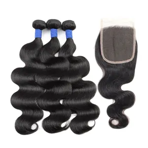 Goedkope 9a 10a 11a 12a Graad 100% Peruaanse Menselijke Haargolf Extensions Leveranciers Maagdelijke Ruwe Peruaanse Haar 3 Bundels Met Sluiting