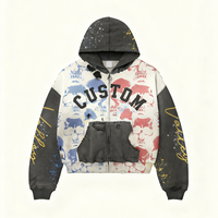 Sweats à capuche en molleton français délavé à l'acide Huili pour hommes, logo brodé personnalisé, coupe ample, fermeture éclair, sweats à capuche bicolores