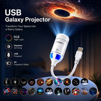 Projecteur USB Galaxie 2-en-1 Veilleuse Lampe Ambiante RGB Projecteur Ciel Étoilé HD Gradation Continue 24 Diapositives Remplaçables pour la Maison
