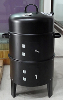 Barbecue vertical à charbon de bois avec couvercle, thermomètre, aérateur, doubles portes d'accès et grille ronde