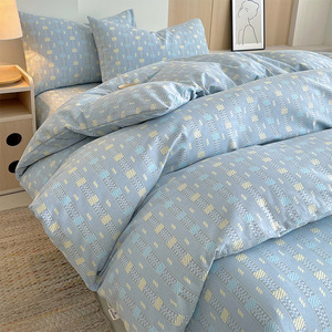Parure de lit en coton lavé, collection de linge de lit rayé et uni en 5 styles, housse de <span class=keywords><strong>couette</strong></span> en coton lavé respirant et doux - Product Image 1