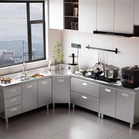 Armoire de rangement intégrée en acier inoxydable 304/201, armoire tout-en-un en acier inoxydable pour cuisine et cantine