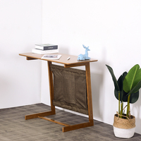 Table d'appoint moderne en bambou et tissu en forme de C avec rangement pour salon et chambre - Meuble écologique pour la maison