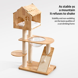 Duurzame, milieuvriendelijke, moderne kattenboom van massief hout & sisal, ruimtecapsule klimrek krabpaal, leuk kattenhuis 115cm 4-laags - Product Image 3