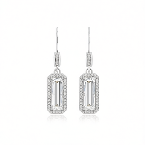 Orecchini Pendenti E2180 in Oro Bianco con Cristalli e Strass, Montatura Geometrica, Gioielli Classici da Sposa per Donna - Product Image 1