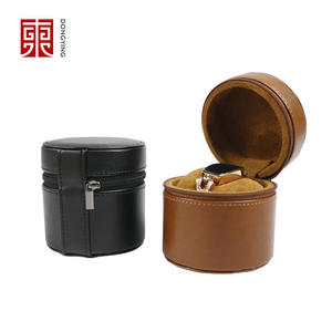 Single Travel case Watch Boxes Cases Watch Pouch Travel case Large Capacity Leather Cylindrical Portable Jewelry Storage Box - Product Image 1