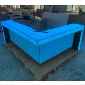 New Design Artificial Stone LED Pop Up Bar Counter Acrylic Bar Table for Nightclub Cafe