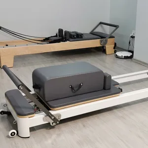 White Pilates Reformer with Box and Jump Board Pilates Cadillac Reformer for Home and Studio