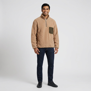 Vestes en sherpa chaudes d'hiver à fermeture éclair quart de tour Vestes en polaire à manches longues avec poches poitrine - Product Image 1