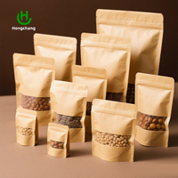 Sacs en papier kraft sur mesure avec fermeture éclair et fenêtre transparente, refermables, de qualité alimentaire, pour snacks, viande séchée, noix, aliments pour animaux de compagnie