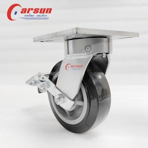 Roue pivotante ultra résistante de 6 pouces en acier avec roue en nylon modifiée, freins à patins, galvanisée, fonctionnement silencieux Carsun - Product Image 3