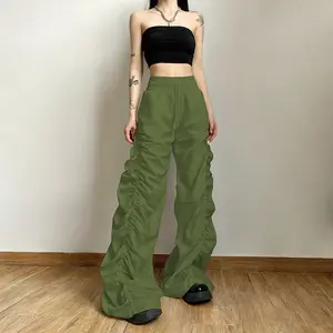 Pantaloni a vita alta streetwear da donna pieghettati di vendita calda per le signore allentate