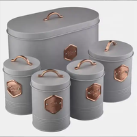 Lot de 5 Boîtes de Rangement Alimentaire en Métal Noir pour Cuisine Maison – Boîte à Pain, Biscuits, Thé, Café, Sucre