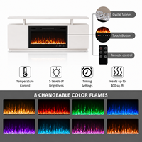 Mesa para TV con Chimenea Eléctrica Integrada de 72 Pulgadas, Estantes Abiertos, Almacenamiento, 12 Colores de Llama, Control Remoto, Calefactor