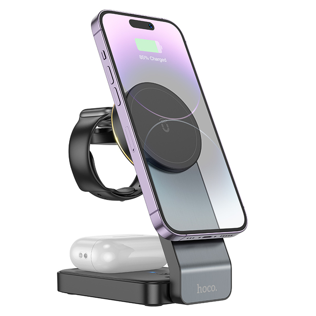 HOCO CQ3 Motorcycle folding 3-in-1 magnetic wireless fast charger Universal Wireless Charger for iPhone Watch and Earphones