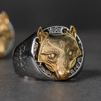 Bijoux de mode, bague Viking Wolf Knot Fenrir, design vintage, bijoux en acier inoxydable plaqué or, pour hommes # 39;s Animal 6 Pcs 18K 25g