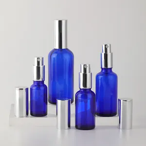 Cosmetic 10ml 20ml 50ml 100ml Empty Spray Bottles Blue Glass Bottle With Silver Spray Pump