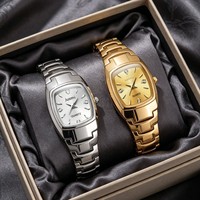 JUSMI S06421 Ensemble de montres à quartz pour couple, boîtier rectangulaire, bracelet en alliage, cadran à aiguilles, collier, vente chaude e-commerce transfrontalier