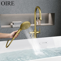 Grifo de Bañera Independiente de Latón con Acabado Dorado Cepillado, Ducha Manual y Válvula de Cerámica, Marca Kaiping Oire, Nuevo, para Uso en Hoteles y Apartamentos
