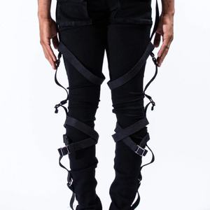 Fabricante de Jeans de Mezclilla, Nueva Moda Urbana, Jeans Ajustados Negros Elásticos con Tirantes para Hombre - Product Image 5