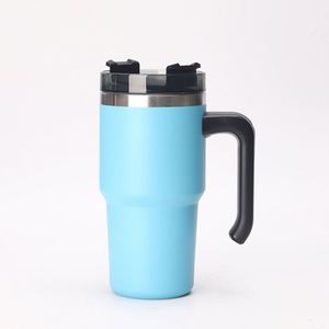 Mug de voyage isotherme sous vide avec poignée, couvercle et paille, base antidérapante, pour café chaud ou froid, 20oz 30oz - Product Image 6