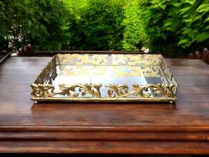 Luxury Decorative Metal Serving Tray with <b>Mirror</b> Base Gold Finish <b>Rectangular</b> Tray for Home Decor Table Serving - Product Image 3