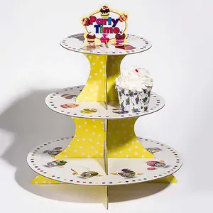 2023 New Style 3 tiers set Disposable yellow Decorative Paper Stand Supplier Cake Stand