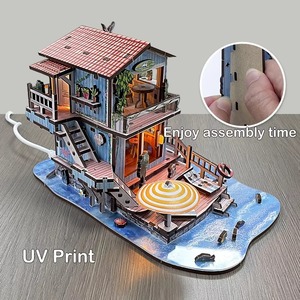 Diy Educational Miniature Building <b>Kit</b> LED 3D Wooden Puzzle Cartoon Toy Beachside Buildings Home Decor Gift Adults High Quality - Product Image 5