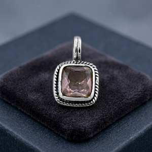 Classic 925 Silver Solitaire Pendant with <b>Square</b> Quartz Gemstone Bezel Set Geometric Charm Trendy Unisex Everyday Wear Gift - Product Image 3