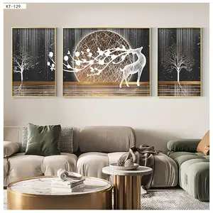 3 pieces of wall art decoration painting modern elk animal office/sofa hanging painting crystal porcelain painting